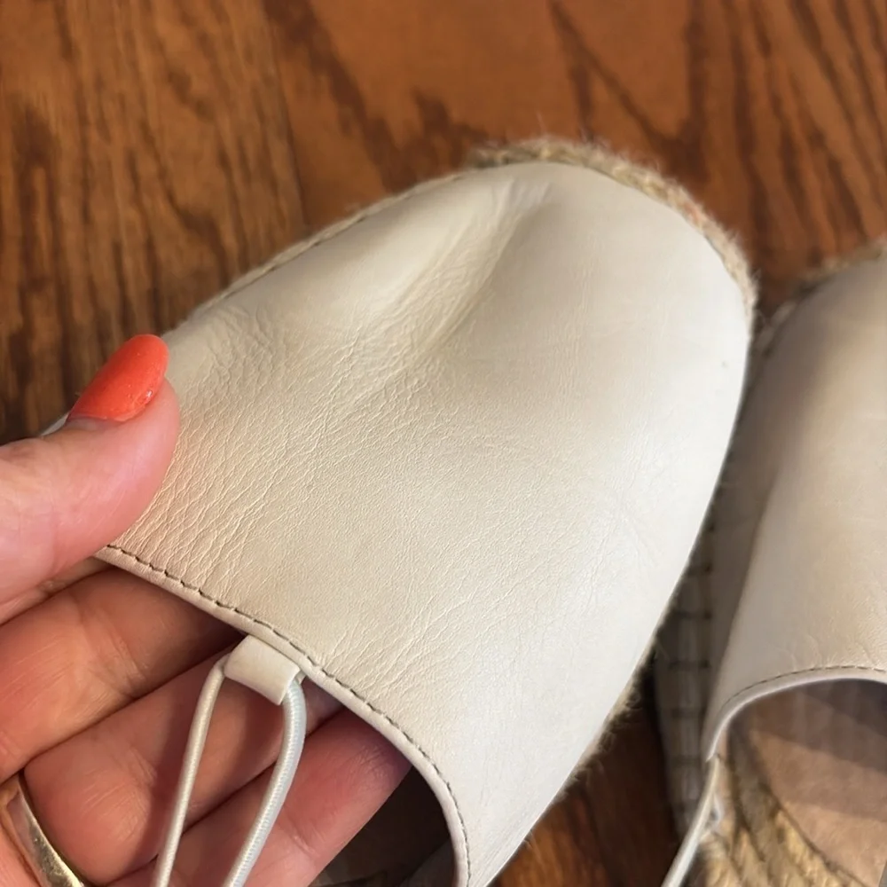 Eileen Fisher LEE whitewash leather espadrille flats elasticized straps size 11